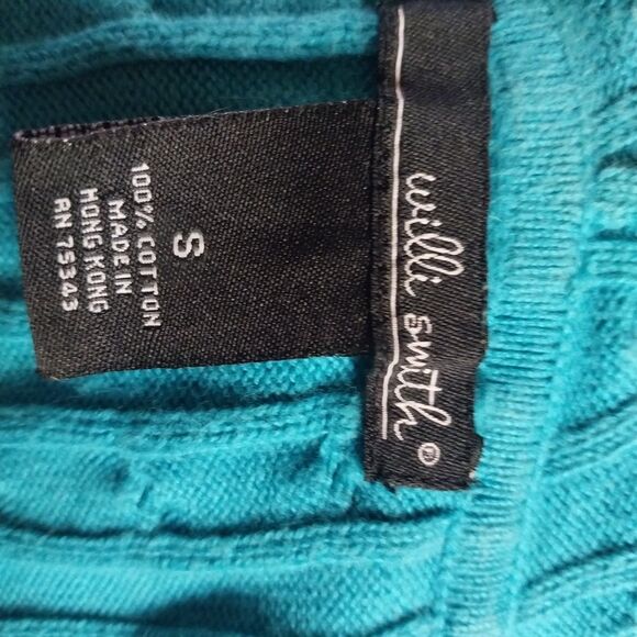 Willi Smith Turquoise Cable Knit Hooded Button-Up Cardigan - Picture 3 of 3